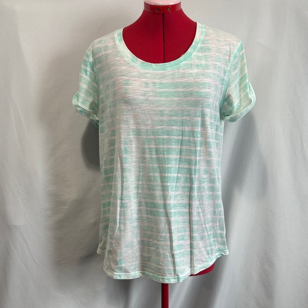 a.n.a Light Green and White Striped Short Sleeve Tee MM379
